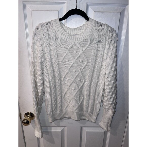 Evereve Sieve Bobble Cable Knit Sweater Womens XS Pullover white Fisherman - Picture 8 of 9